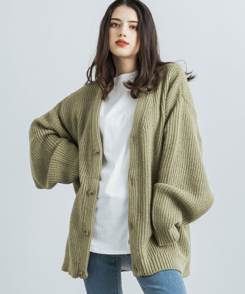 ニット カーディガン メンズ レディース ライトアウター ローゲージ モヘアタッチ モヘアライク ふわふわ ゆるニット 前開き Vネック オーバーサイズ ビッグ ロッキーモンロー Rocky Monroe Magaseek