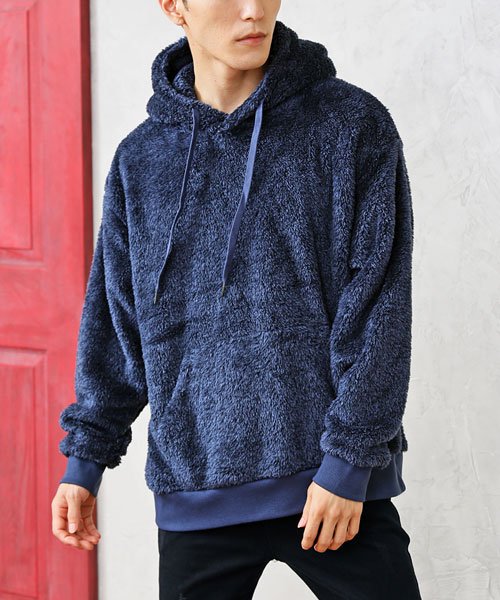 セール フワフワ モコモコ ファー シャギー ボア パーカー メンズ 無地プルオーバー男女兼用 トップイズム Topism Magaseek