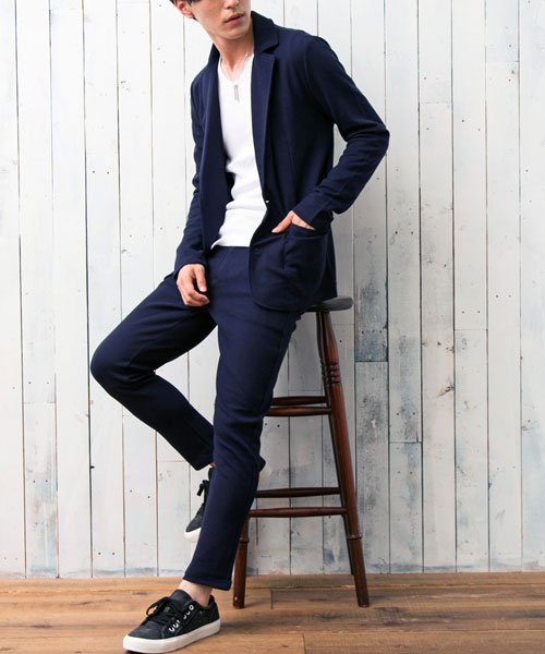 セール セットアップ メンズ 上下セット ストレッチ Tc素材 カルゼ織りテーラードジャケット テーパードパンツ トップイズム Topism Magaseek