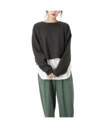 MAC HOUSE(women)(マックハウス（レディース）)/NAVY ネイビー バックスリットプルオーバーアンサンブル 115426089/チャコール