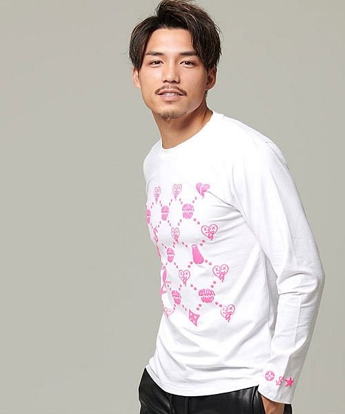 Re Luxi 発泡プリントクルーネック長袖tシャツ メンズ トップス カットソー インナー ロンt クルーネック ロゴ 蛍光色 ネオンカラー 細身 タイト ス エスビーセレクト Sb Select Magaseek
