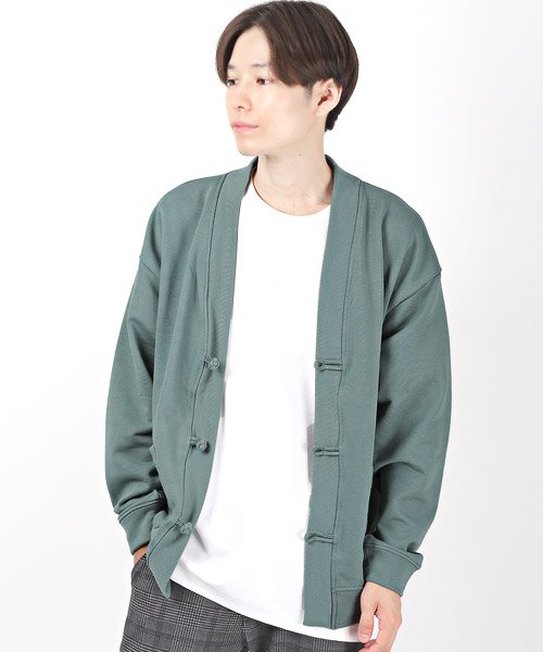 チャイニーズボタン裏毛スウェットカーディガン カーディガン メンズ スウェット 裏毛 ショールカラー ラグスタイル Luxstyle Magaseek