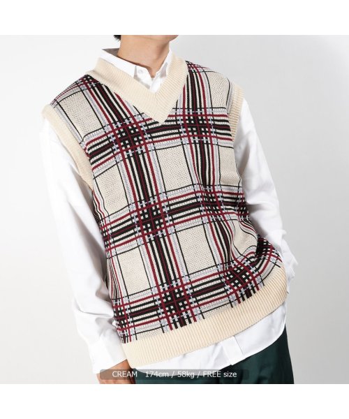 セール ワンフォークロージング 1111clothing ニットベスト メンズ ジレ ベスト レディース チェック Wジャガード チェック柄 ビッグニットベスト ビックシルエット ベスト オーバーサイズ ニット 大 Magaseek