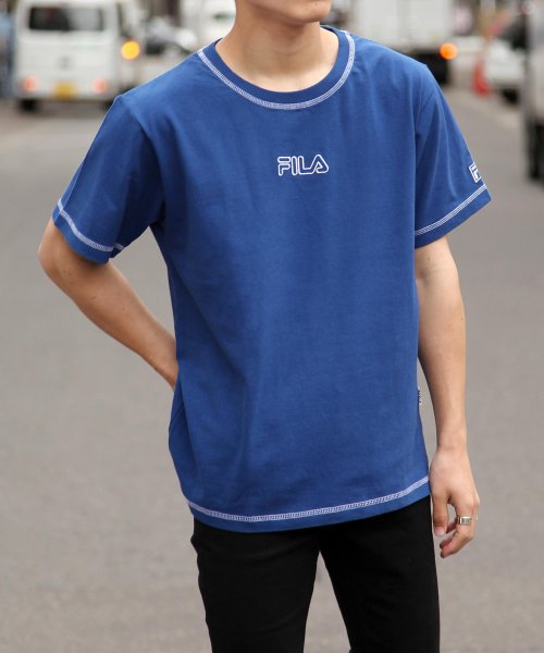 ZIP FIVE(ジップファイブ)/【fh7719】FILA ステッチルーズTシャツ/ブルー