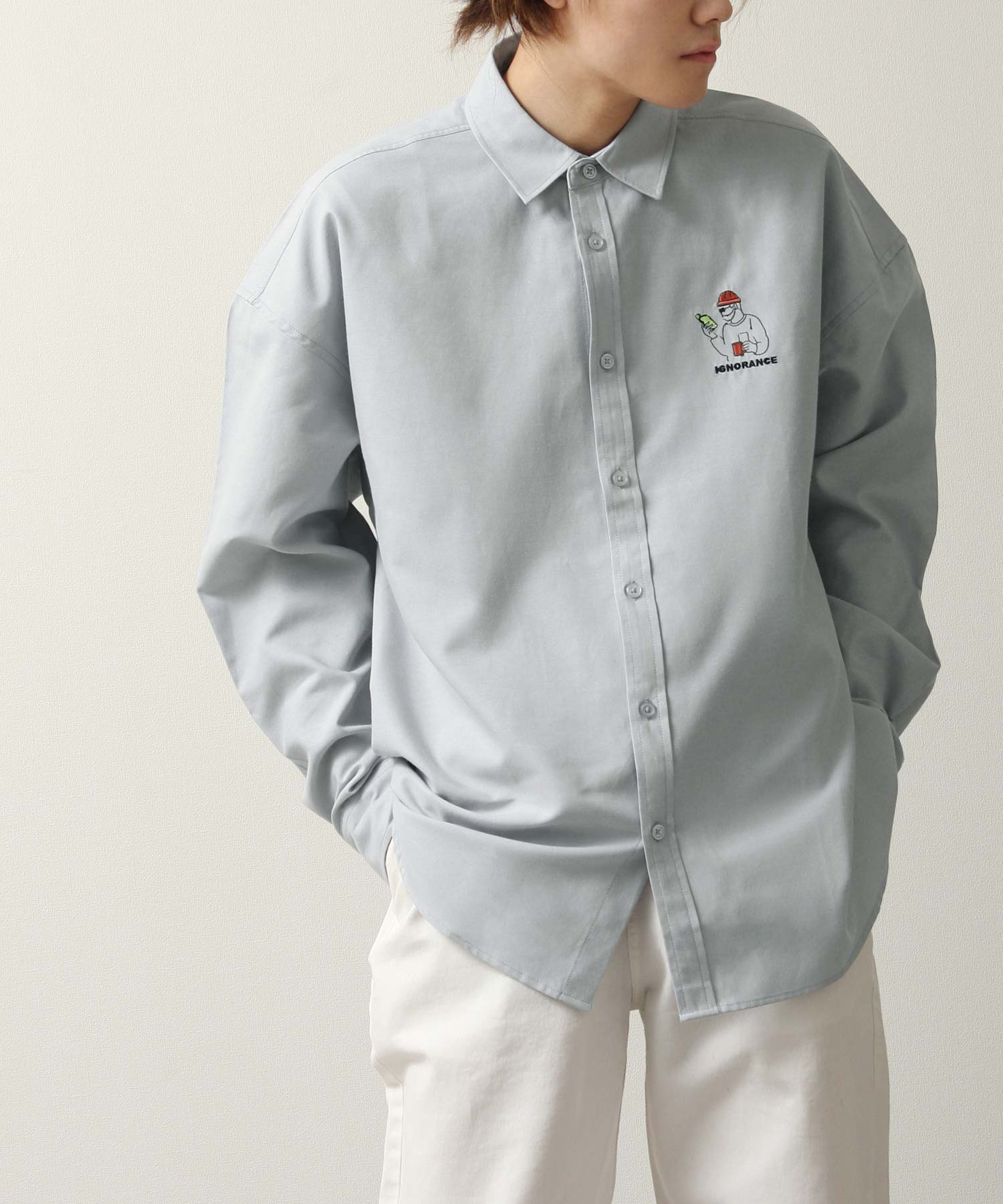 セール】【q21－012－12d】ワンポイント刺繍長袖シャツ(504334108 