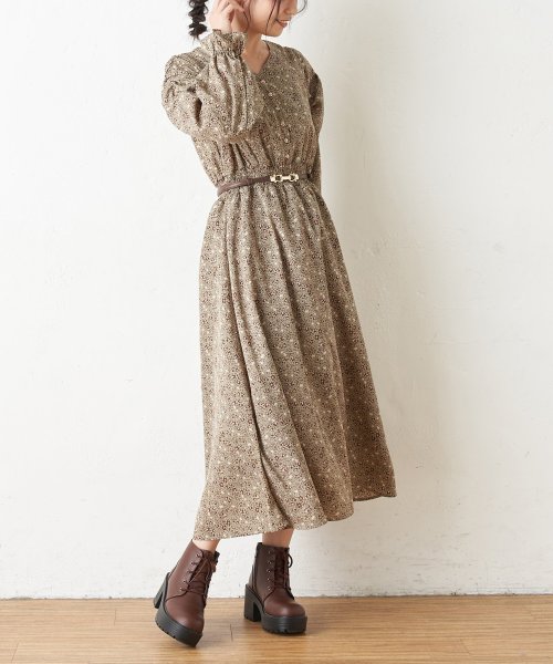 セール アソート花柄ｖネックパワショルワンピース オリーブデオリーブ Olive Des Olive Magaseek