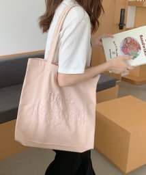 aimoha(aimoha（アイモハ）)/【Jasmine Grandiflorum】同色ロゴ刺繍パステルトートバッグ/ピンク