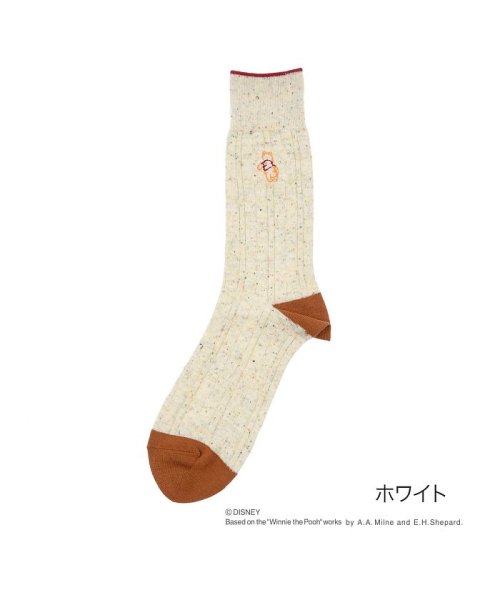 セール 福助 公式 靴下 メンズ くまのプーさん ネップ 刺繍 クルー丈 006 21 日本製 ディズニー Disney Magaseek