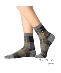 DISNEY(DISNEY)/福助 公式 靴下 レディース ミッキーマウス チェック クルー丈 ソックス 200－2175   日本製/ベージュ