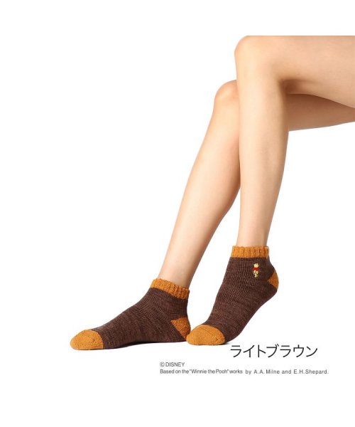 セール ディズニー Disney 福助 公式 ルームソックス レディース くまのプーさん パイル 刺 すべり止め付き ショート丈 日本製 Magaseek
