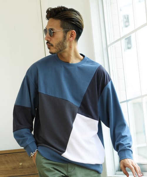 ジオメトリック切り替えクルーネック ロンt メンズ Tシャツ おしゃれ 長袖tシャツ ロンティー カットソー トップス クルーネック ジギーズショップ Jiggys Shop Magaseek
