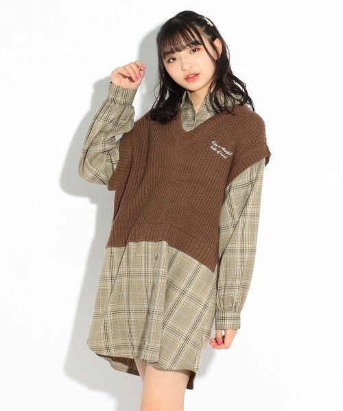 セール ニットベストドッキングシャツワンピース ピンク ラテ Pink Latte Magaseek