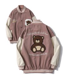 HOOK(HOOK（フック）)/HOOK新作 クマアメカジ袖配色切り替えドッキングブルゾン/ピンク