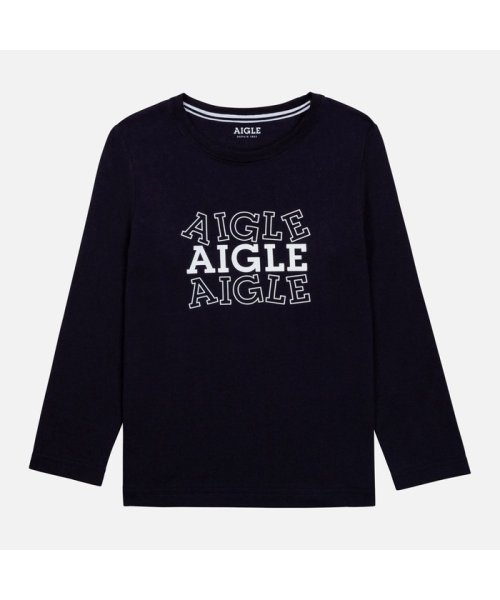 ＡＩＧＬＥ KIDS(エーグル　キッズ)/オーガニックコットン ロゴ 長袖Ｔシャツ/ネイビー