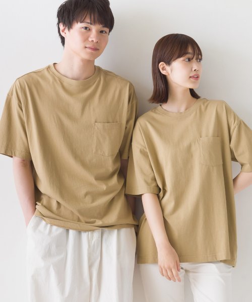 OMNES(オムネス)/【OMNES】ユニセックス 製品洗い ポケット付無地半袖Tシャツ/ベージュ