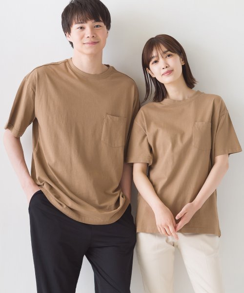 OMNES(オムネス)/【OMNES】ユニセックス 製品洗い ポケット付無地半袖Tシャツ/ブラウン