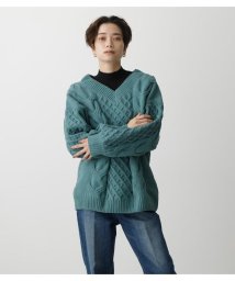 AZUL by moussy(アズールバイマウジー)/CHENILLE CABLE V／N KNIT TOPS/GRN