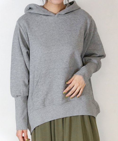 セール アットワン Atone 袖リブロング裏毛パーカー ロングスリーブ トレーナー リブ デザイン スウェット クルーネック 丸首 フーディ 春コーデ レディース カジュアル ビッグサイズ Magaseek