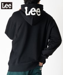 Lee(Lee)/【LEE】　リー　ミニロゴ　刺繍＆フードビッグプリント　プルパーカー/ヘビーオンス/ビッグシルエット/ピュアブラック