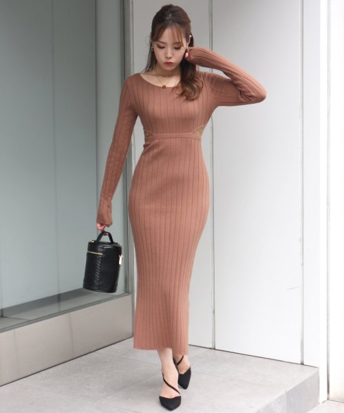 超ポイントアップ祭 丈が選べる ウエストレースリブタイトワンピース ワンピース ドレス