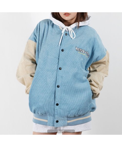 セール スタジャン メンズ ブルゾン レディース ビッグシルエット コーデュロイ 刺繍 スタジャン ジャケット オーバーサイズ アウター ワンポイント 刺繍 ロゴ ワンフォークロージング 1111clothing Magaseek
