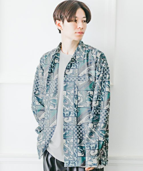 セール 総柄ペイズリープリントbigシャツ 長袖シャツ メンズ プリント 総柄 ペイズリー柄 ビッグシルエット ラグスタイル Luxstyle Magaseek