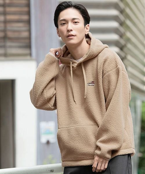 Converse 刺繍入りシープボア長袖プルオーバーパーカー コンバース メンズ ブランド フーディー プルパーカー ボア もこもこ 刺繍 長袖 プルオー エスビーセレクト Sb Select Magaseek