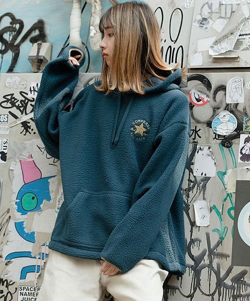 Converse 刺繍入りシープボア長袖プルオーバーパーカー コンバース メンズ ブランド フーディー プルパーカー ボア もこもこ 刺繍 長袖 プルオー エスビーセレクト Sb Select Magaseek