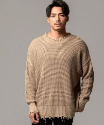 Cavaria ダメージ加工クルーネック長袖ビッグニット メンズ ダメージ セーター メンズファッション ブランド 秋 冬 秋服 冬服 ラーベン編み クルーネッ キャバリア Cavaria Magaseek