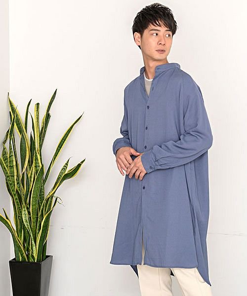 セール Cavaria バンドカラーロングシャツ ロング丈 シャツ メンズ バンドカラー 長袖 オーバーサイズシャツ ビッグシルエット シャツ メンズ カジュアルシャツ キャバリア Cavaria Magaseek