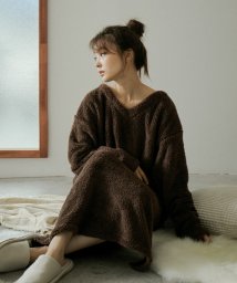 Fashion Letter(ファッションレター)/秋冬新作 あったかボア 裏起毛 前後2way ワンピース ボアルームウェア レディース ワンマイルウェア 大きいサイズ マタニティー マタニテ/ダークブラウン