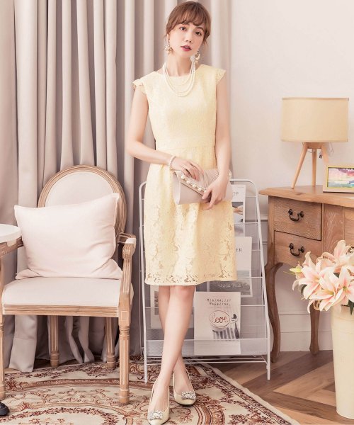 DRESS+(ドレス プラス)/バックリボン＆総レースワンピース＆スカートの結婚式ワンピース・お呼ばれパーティードレス/ベージュ