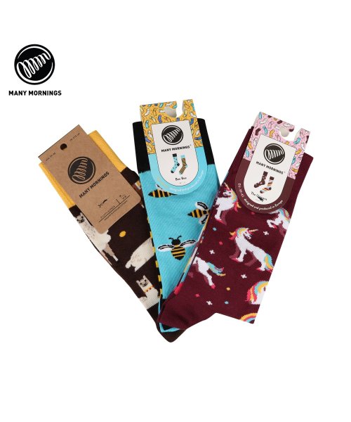 Many Mornings メニーモーニングス 靴下 ソックス メンズ レディース 3足セット Animal Set Socks マルチカラー メニーモーニングス Many Mornings Magaseek