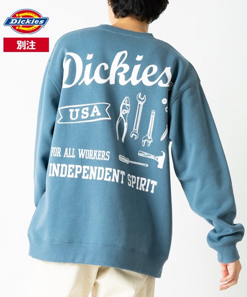 Dickies(Dickies)/【別注】　【Dickies】　ディッキーズ　ワンポイントロゴ＆バックプリント　長袖　スウェット/ヘビーオンス/ビッグシルエット/ブルー