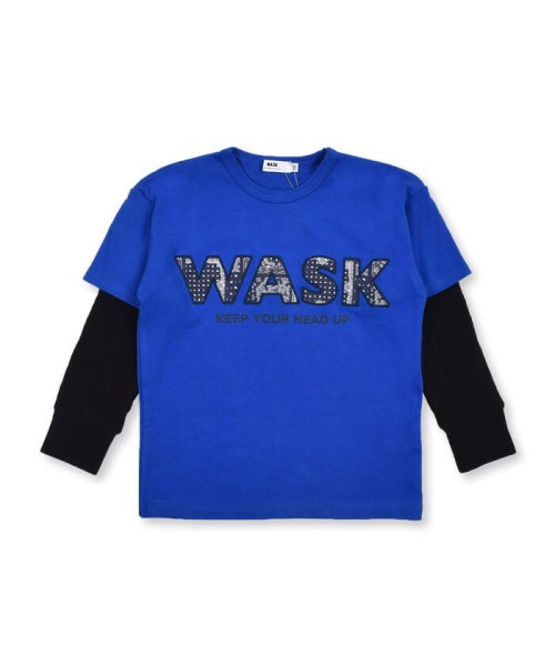 WASK(ワスク)/レイヤード風 柄パッチ ワイド Tシャツ (100~160cm)/ブルー