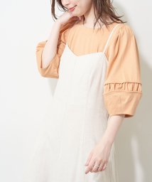 NICE CLAUP OUTLET(ナイスクラップ　アウトレット)/【natural couture】タックギャザーおしゃれスリーブT/オレンジ