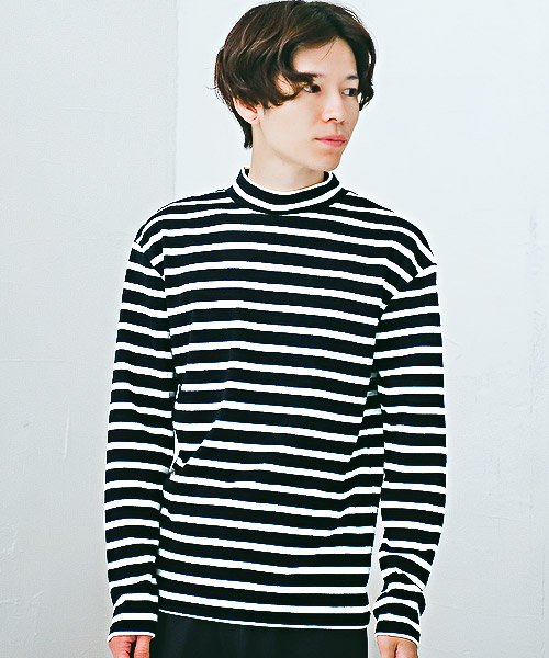 セール ボーダースムースハイネックロンt ロンt メンズ 長袖tシャツ ハイネック スムース ボーダー ラグスタイル Luxstyle Magaseek