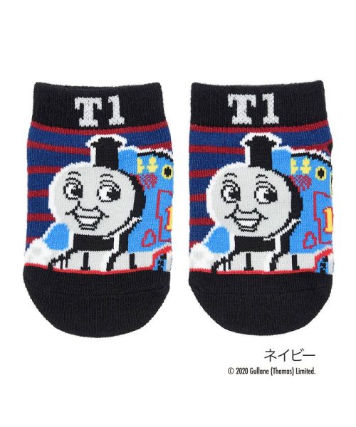 THOMAS(きかんしゃトーマス)/福助 公式 靴下 ベビー トーマス＆フレンズ ボーダー柄 ソックス スニーカー丈 スベリ止め付き/ネイビー