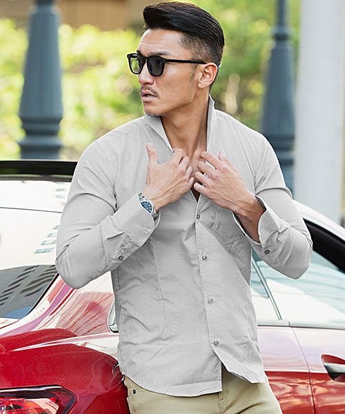 Cavaria 長袖イタリアンカラーシャツ メンズ 長袖 トップス インナー カジュアルシャツ イタリアンカラー 立ち襟 シンプル 細身 タイト コットン サッ キャバリア Cavaria Magaseek