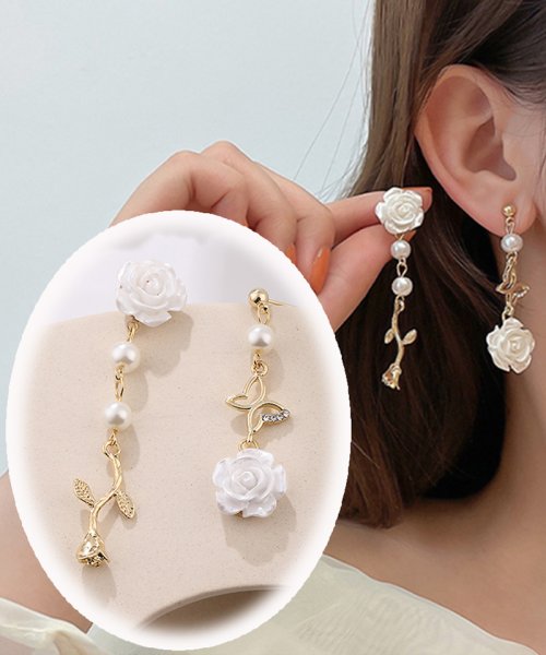 セール ピアス レディース パール 揺れる ロングピアス 大ぶり モチーフピアス 花 可愛い イヤリング ショッピングゴー Shoppinggo Magaseek