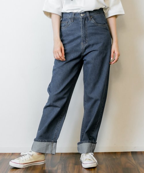 ハイウェストロールアップデニムパンツ ハイウエストでお洒落に体型カバー レディースファッション通販 デニム M L Ll 3l 4l ロールアップデニム ゆった アットワン Atone Magaseek