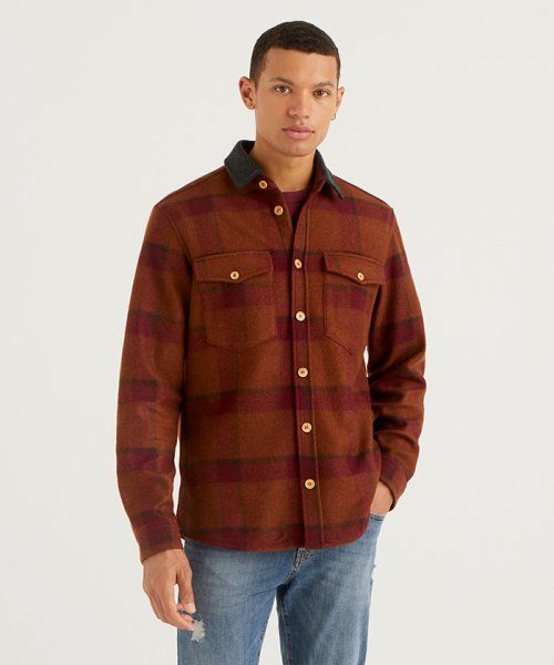 セール ウール混チェックシャツジャケット ベネトン メンズ Benetton Mens Magaseek