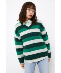 LAGUA GEM(ラグアジェム)/WIDE BORDER OVER KNIT TOPS/GRN