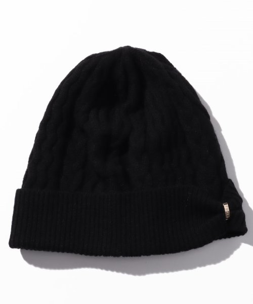 FURLA(フルラ)/FURLA（フルラ）ニット帽　”洗えるカシミヤ　ロゴパーツ”/ブラック