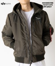 ALPHA INDUSTRIES(アルファインダストリーズ)/【ALPHA】　アルファ　フーデッド　リブ　ナイロンジャケットHOODED RIB JACKET　サーモライト生地/THERMOLITE/22AW新色追加！/チャコールグレイ