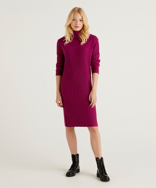 セール ウール長袖ハイネックニットワンピース ベネトン レディース Benetton Women Magaseek