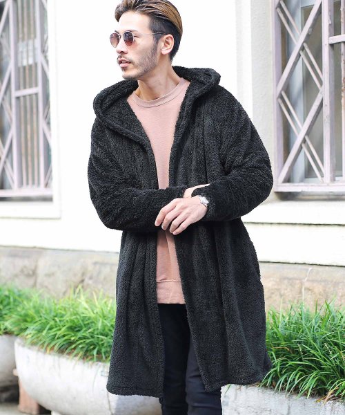 セール ボアフードコーディガン カーディガン メンズ ニットカーディガン フード Cardigan ロング トップス ボア あったか 着る毛布 ジギーズショップ Jiggys Shop Magaseek