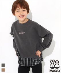 ANAP KIDS(アナップキッズ)/チェックシャツレイヤード風トレーナー/ブラック