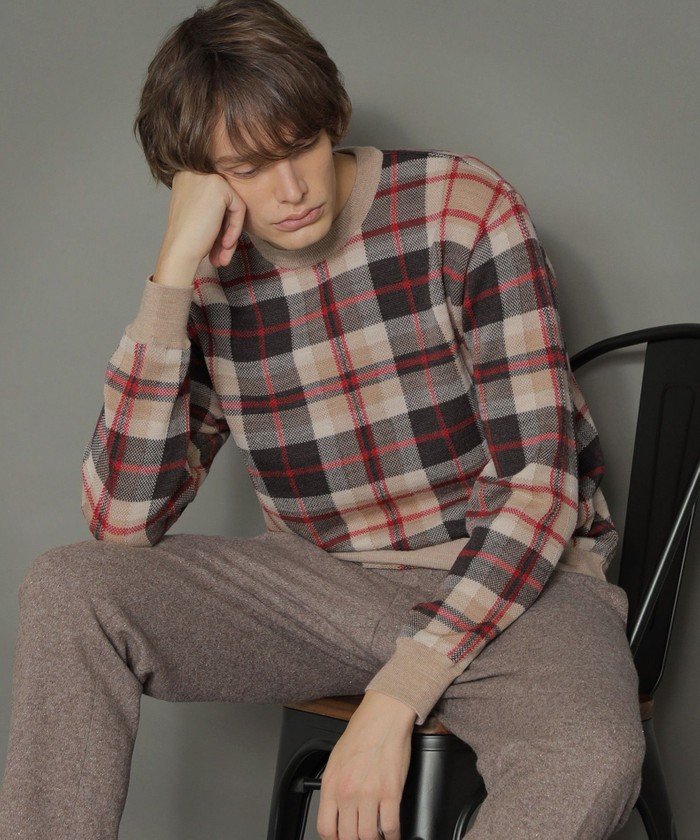 受注可 ロンドン メンズ マッキントッシュ ベージュ ハウスチェックニット Mackintosh London L Eb5i 直売最安 New 7cascades Com