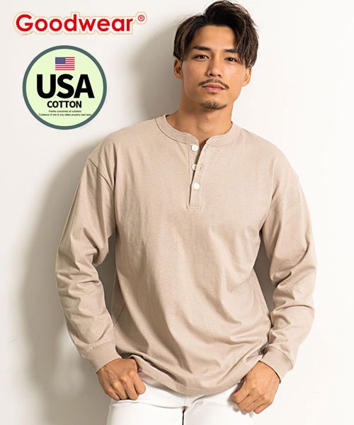 セール Goodwear Usaコットンヘンリーネック長袖tシャツ メンズ ロンt グッドウェア トップス Usaコットン ヘンリーネック カジュアル ヘビーオンス ヘ グッドウェア Goodwear Magaseek